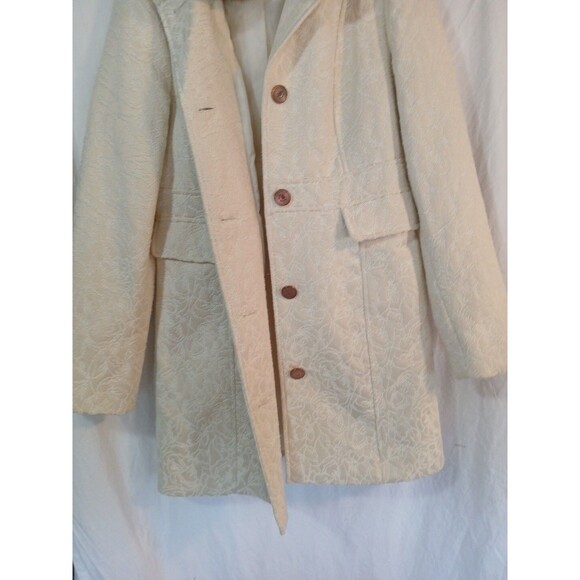 Xhilaration Womens Ivory Faux Fur Detachable Collar Floral Lined Coat Size M - Picture 3 of 16